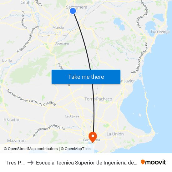 Tres Puertas to Escuela Técnica Superior de Ingeniería de Telecomunicaciones - Upct map