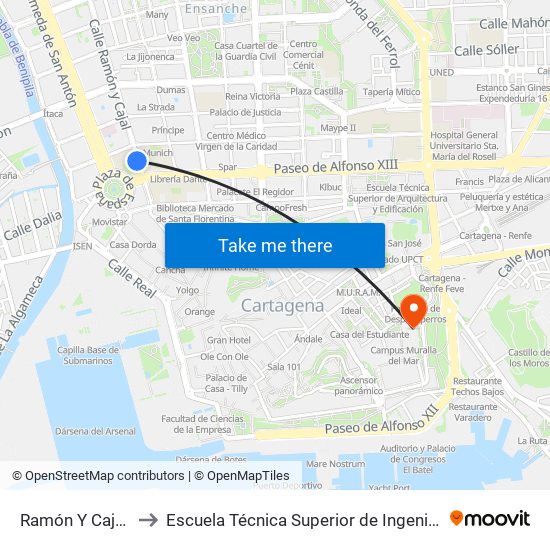 Ramón Y Cajal - Alfonso XIII to Escuela Técnica Superior de Ingeniería de Telecomunicaciones - Upct map
