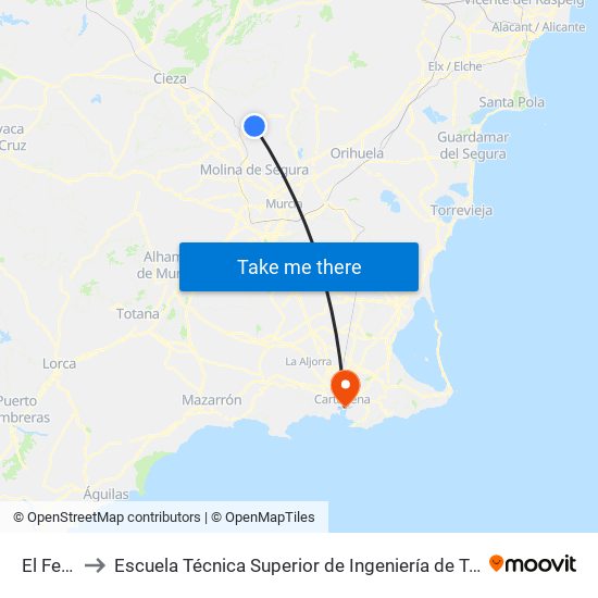 El Fenazar to Escuela Técnica Superior de Ingeniería de Telecomunicaciones - Upct map