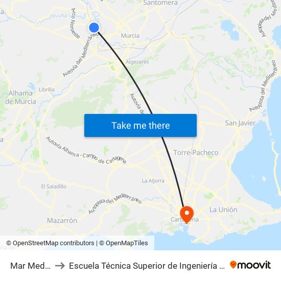 Mar Mediterráneo to Escuela Técnica Superior de Ingeniería de Telecomunicaciones - Upct map