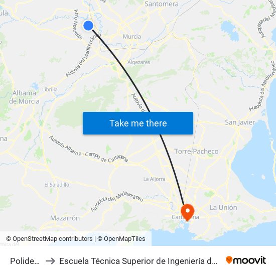 Polideportivo to Escuela Técnica Superior de Ingeniería de Telecomunicaciones - Upct map