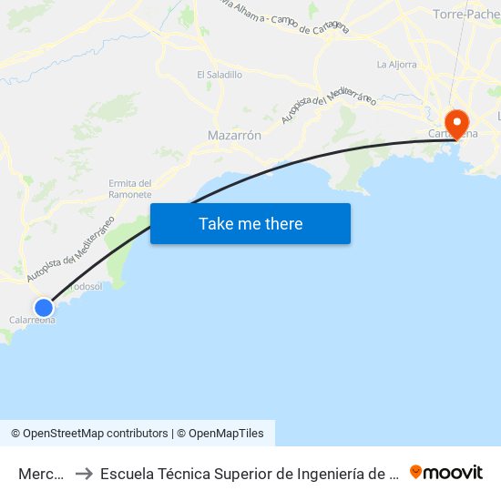 Mercadona to Escuela Técnica Superior de Ingeniería de Telecomunicaciones - Upct map