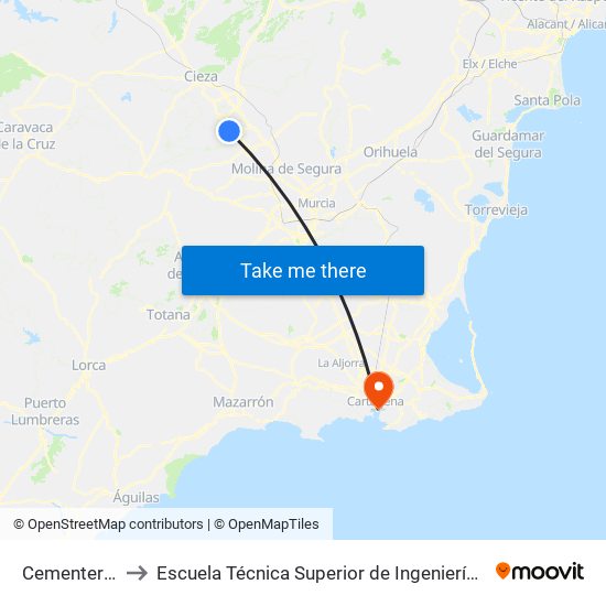 Cementerio de Ojós to Escuela Técnica Superior de Ingeniería de Telecomunicaciones - Upct map