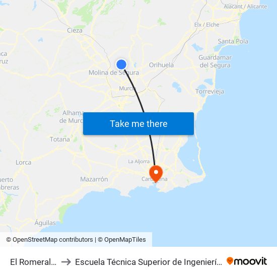 El Romeral Gasolinera to Escuela Técnica Superior de Ingeniería de Telecomunicaciones - Upct map