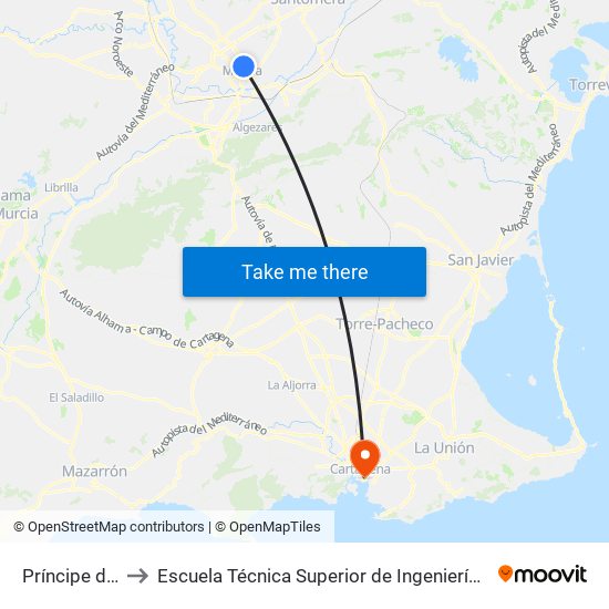 Príncipe de Asturias to Escuela Técnica Superior de Ingeniería de Telecomunicaciones - Upct map