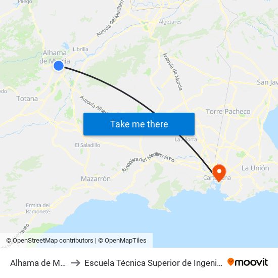 Alhama de Murcia (Bus C-2) to Escuela Técnica Superior de Ingeniería de Telecomunicaciones - Upct map