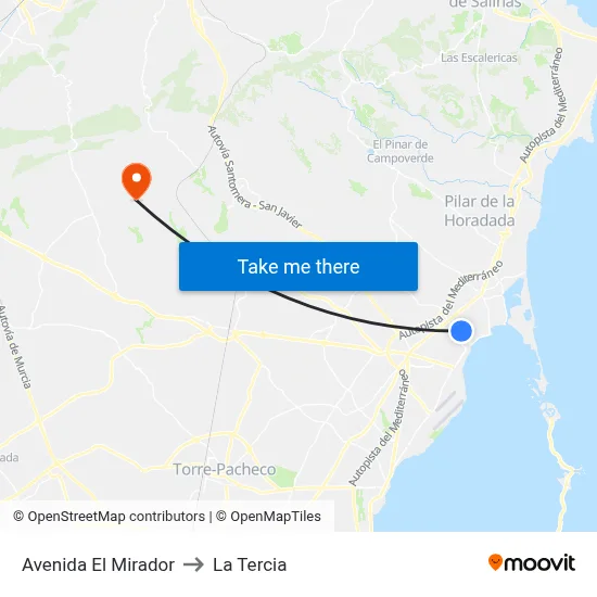 Avenida El Mirador to La Tercia map