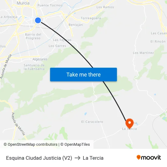 Esquina Ciudad Justicia (V2) to La Tercia map