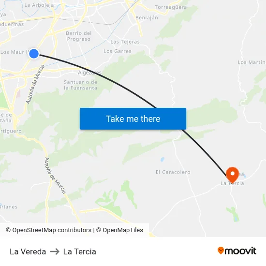 La Vereda to La Tercia map