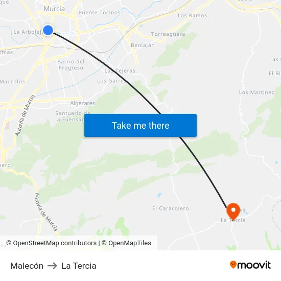 Malecón to La Tercia map