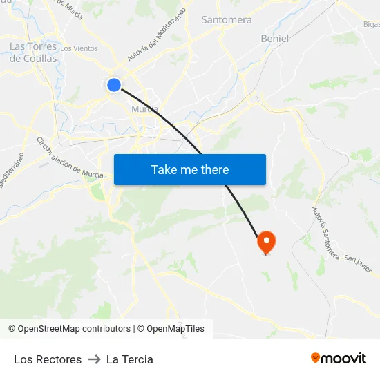 Los Rectores to La Tercia map