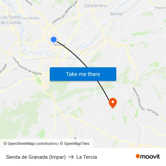 Senda de Granada (Impar) to La Tercia map