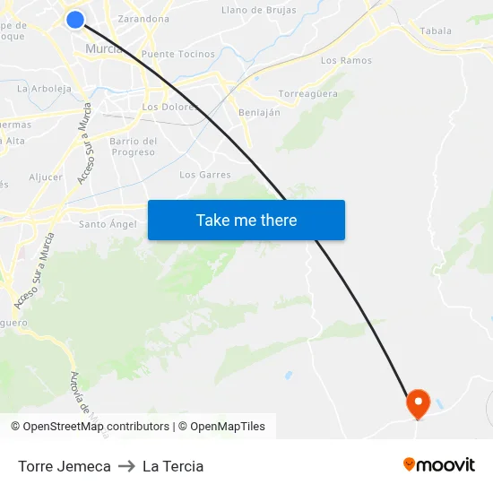 Torre Jemeca to La Tercia map