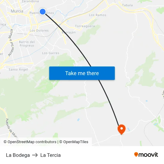 La Bodega to La Tercia map