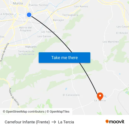 Carrefour Infante (Frente) to La Tercia map