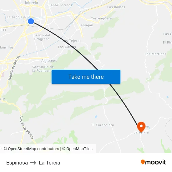 Espinosa to La Tercia map