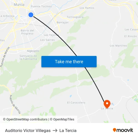 Auditorio Víctor Villegas to La Tercia map
