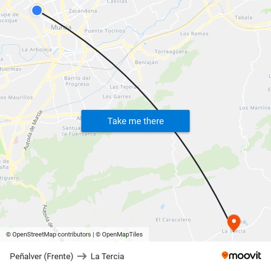 Peñalver (Frente) to La Tercia map