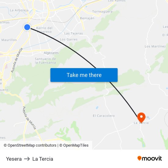 Yesera to La Tercia map