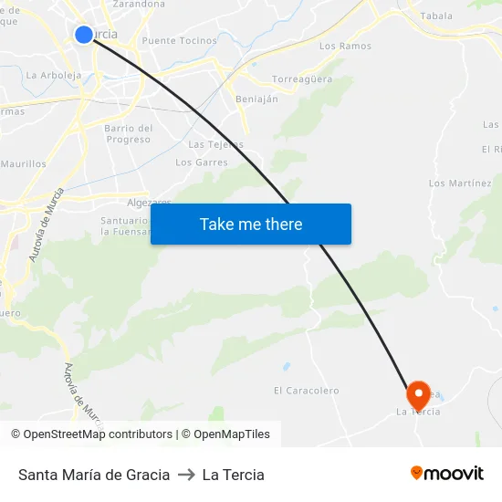 Santa María de Gracia to La Tercia map