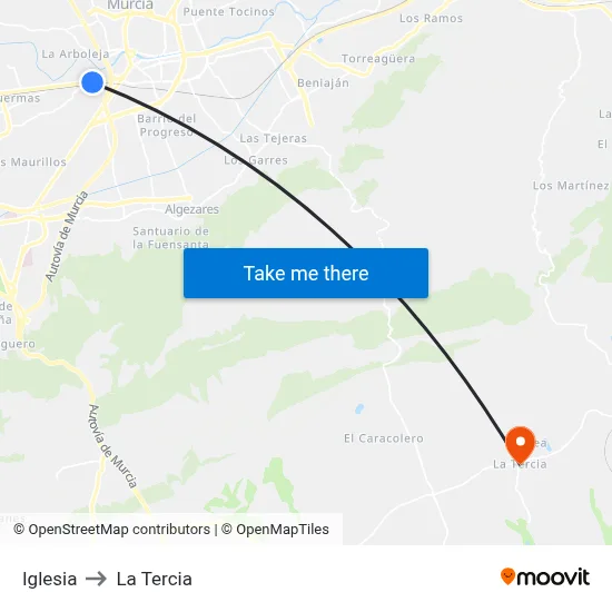 Iglesia to La Tercia map