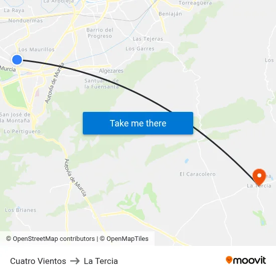 Cuatro Vientos to La Tercia map