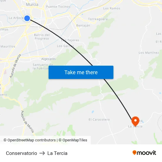 Conservatorio to La Tercia map