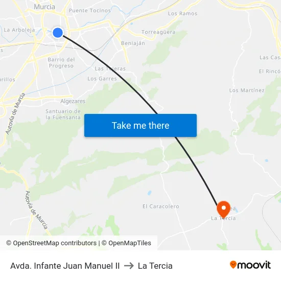 Avda. Infante Juan Manuel II to La Tercia map