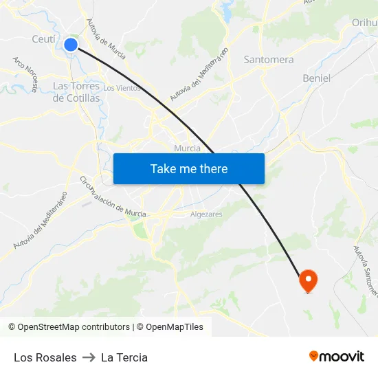 Los Rosales to La Tercia map