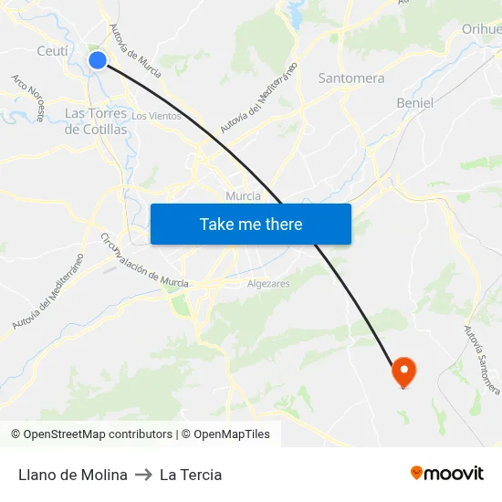 Llano de Molina to La Tercia map