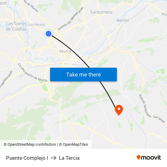 Puente Complejo I to La Tercia map