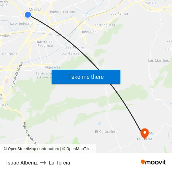 Isaac Albéniz to La Tercia map