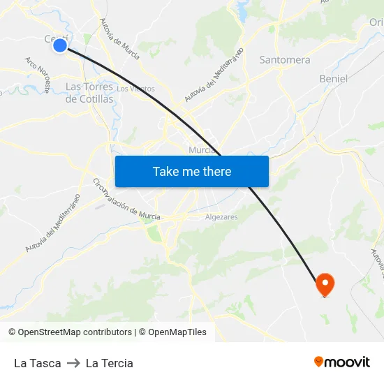 La Tasca to La Tercia map
