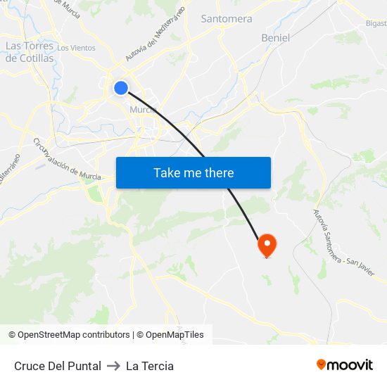 Cruce Del Puntal to La Tercia map