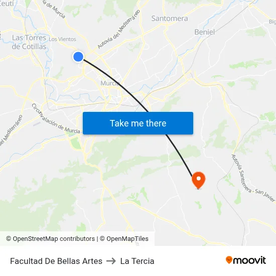 Facultad De Bellas Artes to La Tercia map