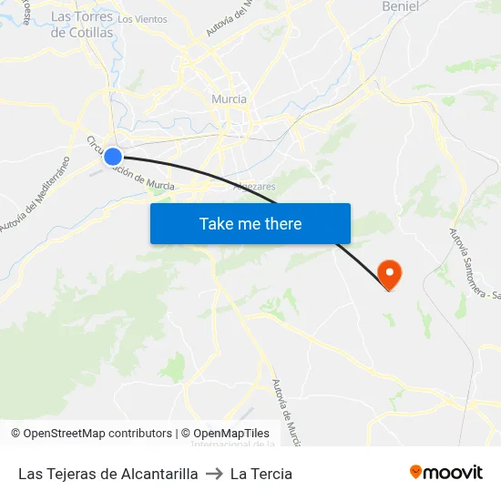 Las Tejeras de Alcantarilla to La Tercia map