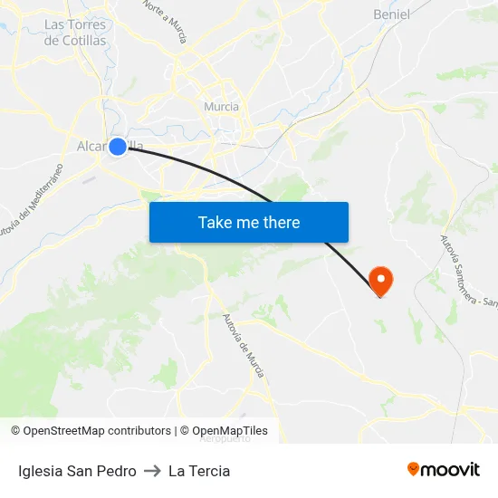 Iglesia San Pedro to La Tercia map