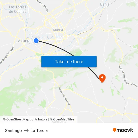 Santiago to La Tercia map