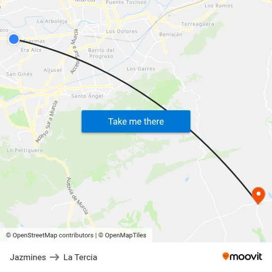 Jazmines to La Tercia map