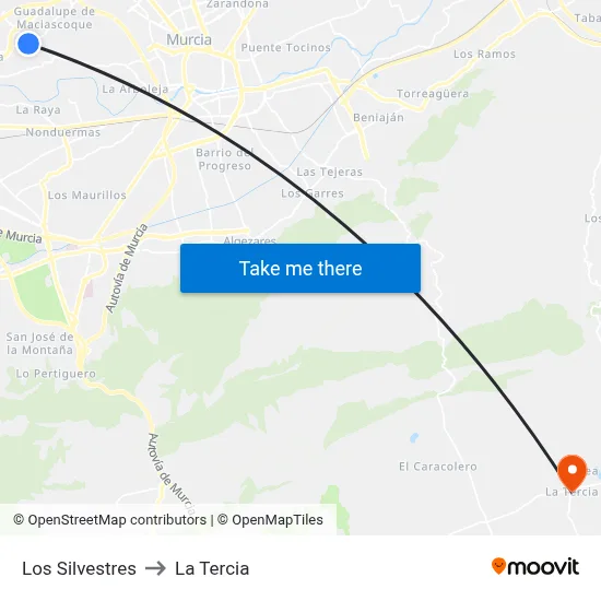 Los Silvestres to La Tercia map