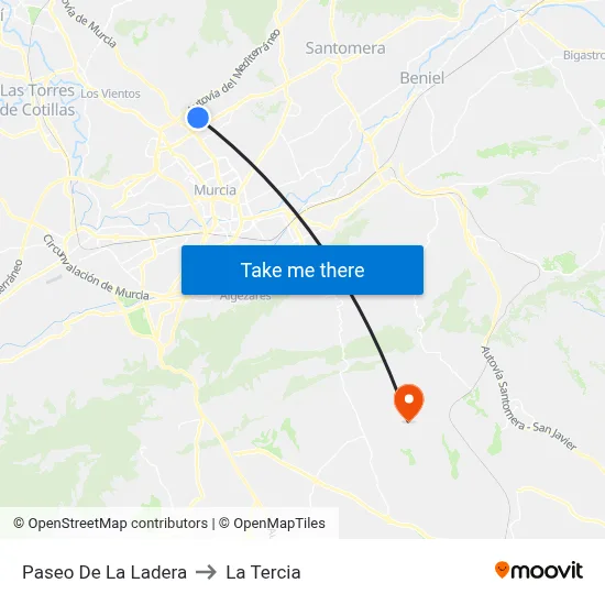 Paseo De La Ladera to La Tercia map