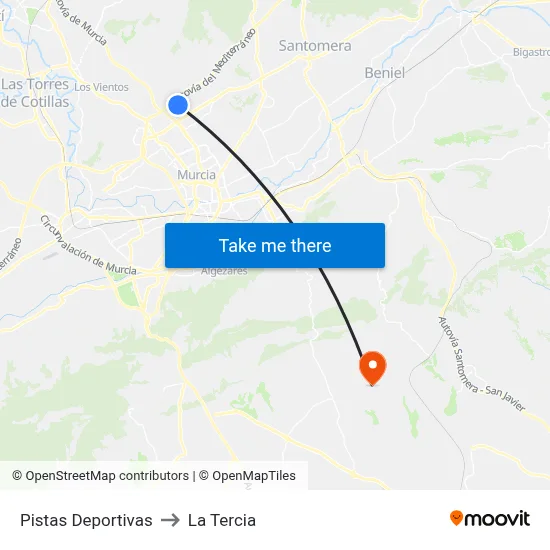 Pistas Deportivas to La Tercia map