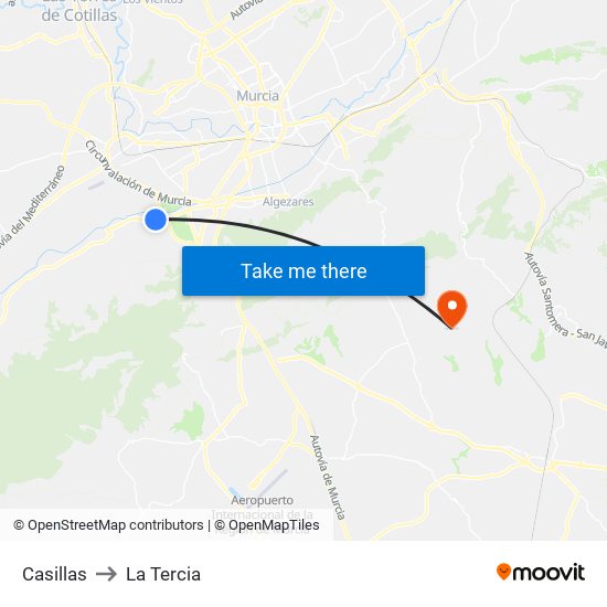 Casillas to La Tercia map
