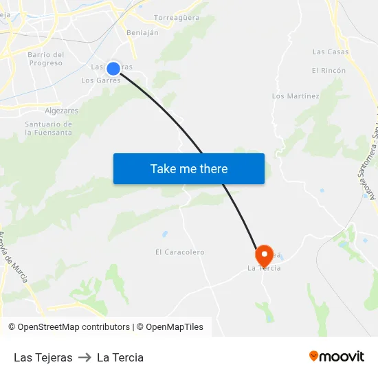 Las Tejeras to La Tercia map