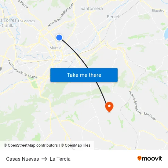 Casas Nuevas to La Tercia map