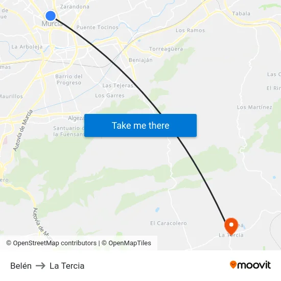 Belén to La Tercia map