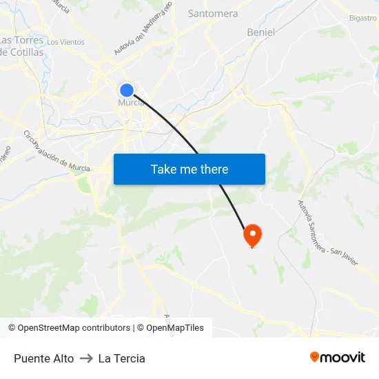 Puente Alto to La Tercia map