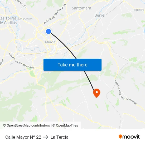 Calle Mayor Nº 22 to La Tercia map