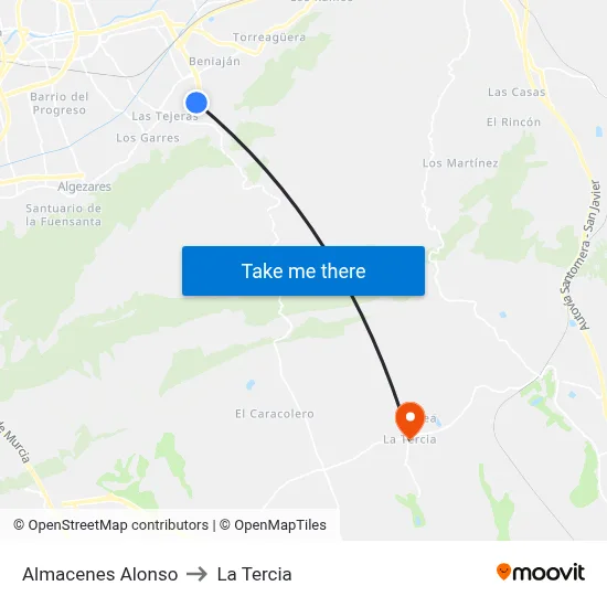Almacenes Alonso to La Tercia map