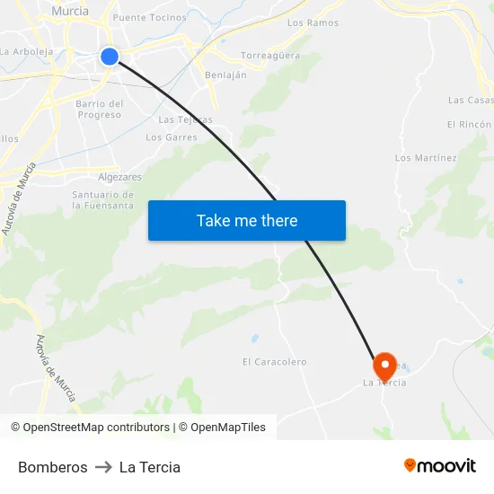 Bomberos to La Tercia map